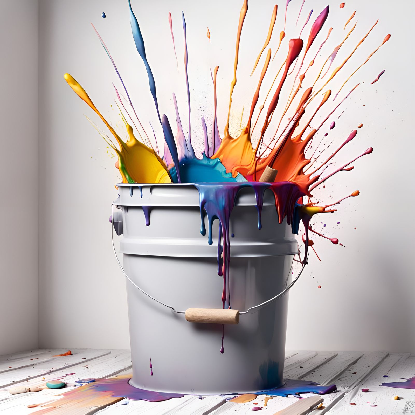 Iridescent Paint Splashes from Bucket in Fantasy Art