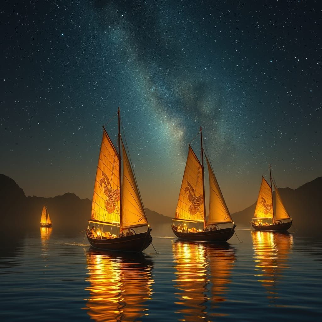 Egyptian Nightscape with Majestic Nile River and Twinkling S...