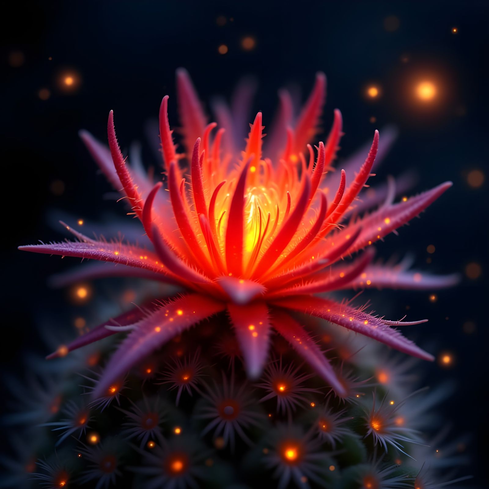 Vibrant Cactus Blossom in Fiery Colors