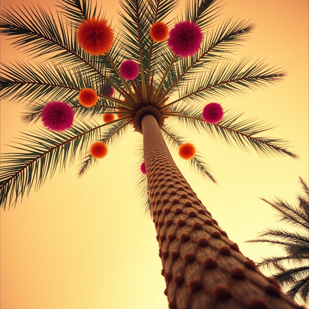 Whimsical Pom-Pom Palm Tree with Cinematic Lighting