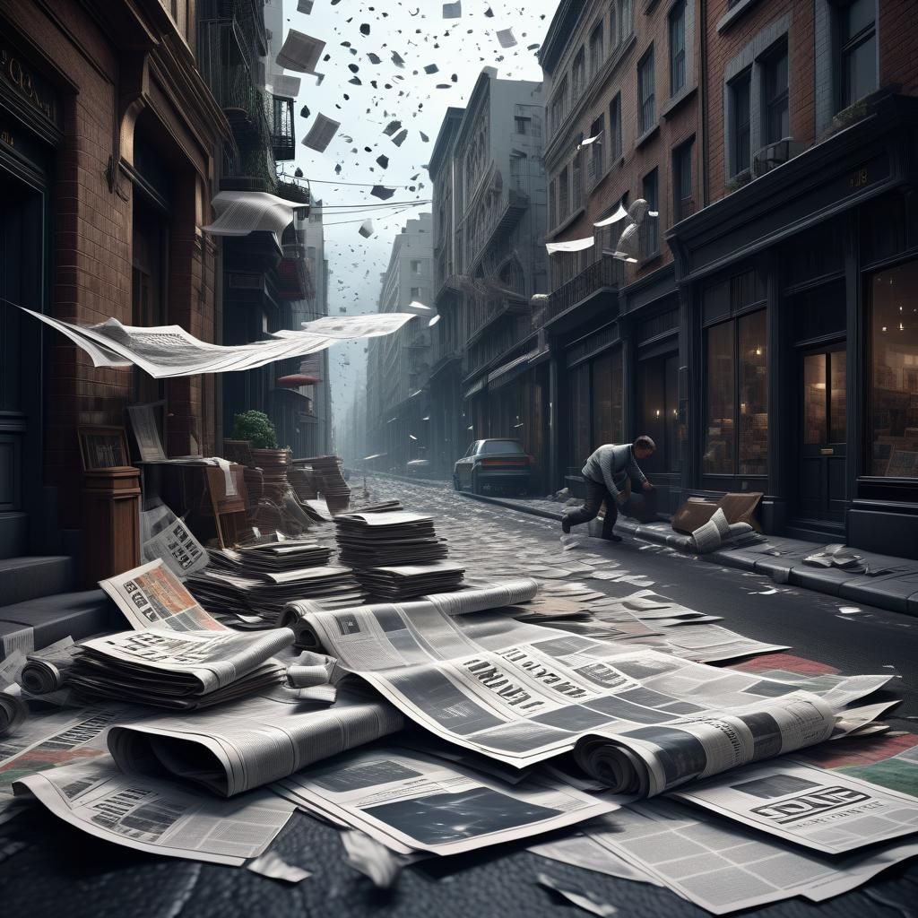 Newspapers Blow Down Street: Dramatic Digital Painting