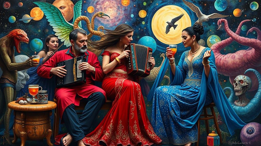 Psychedelic Space Cafe Utopia as Oil Painting