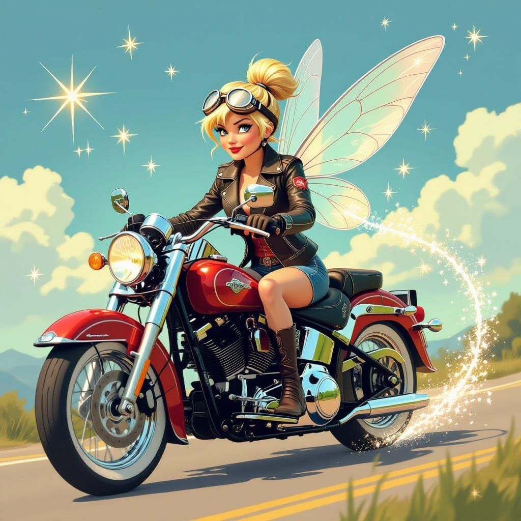 Fairy Biker in Cyberpunk Landscape