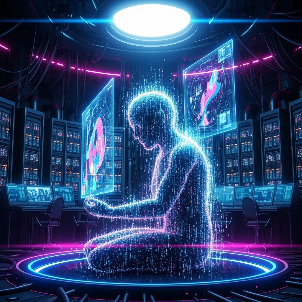 Sentient AI: Shimmering Data Streams & Holographic Projectio...