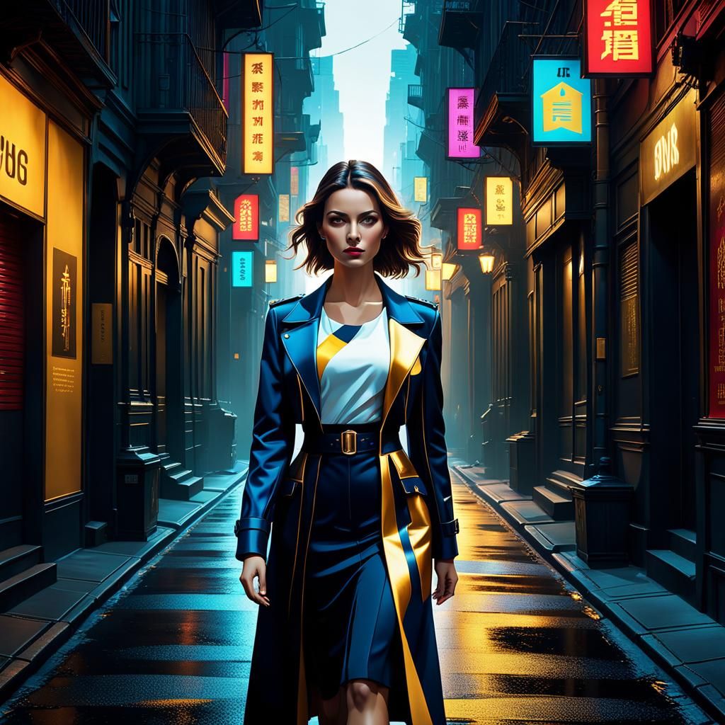 Young Woman in City Street: Pop Art Screen Print