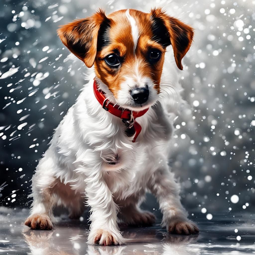 Festive Jack Russell Puppy in Ink Splash Style