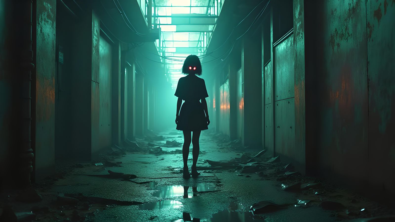 Sci-Fi Horror: Evil Robot Girl in Double Exposure