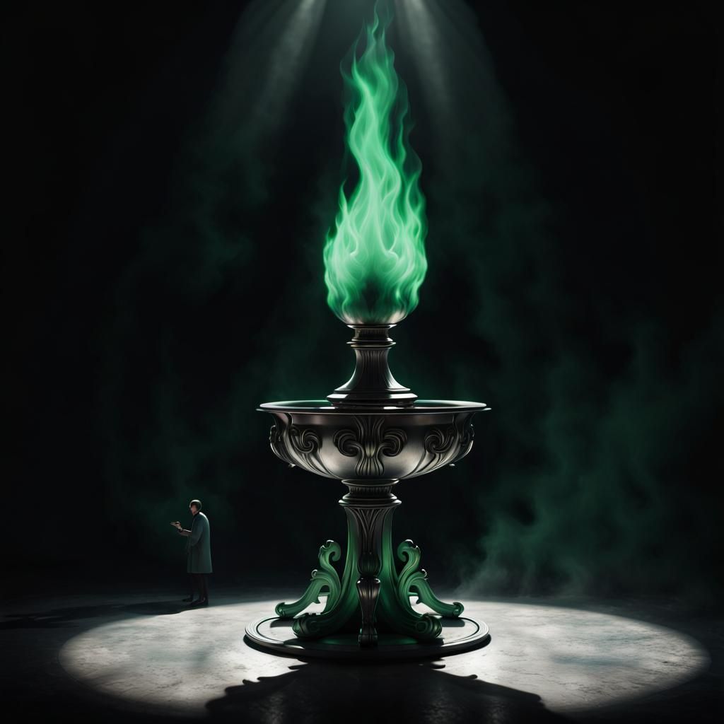 Green Flame Brazier Silhouette in the Dark