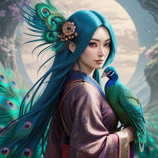 peacock, anime girl