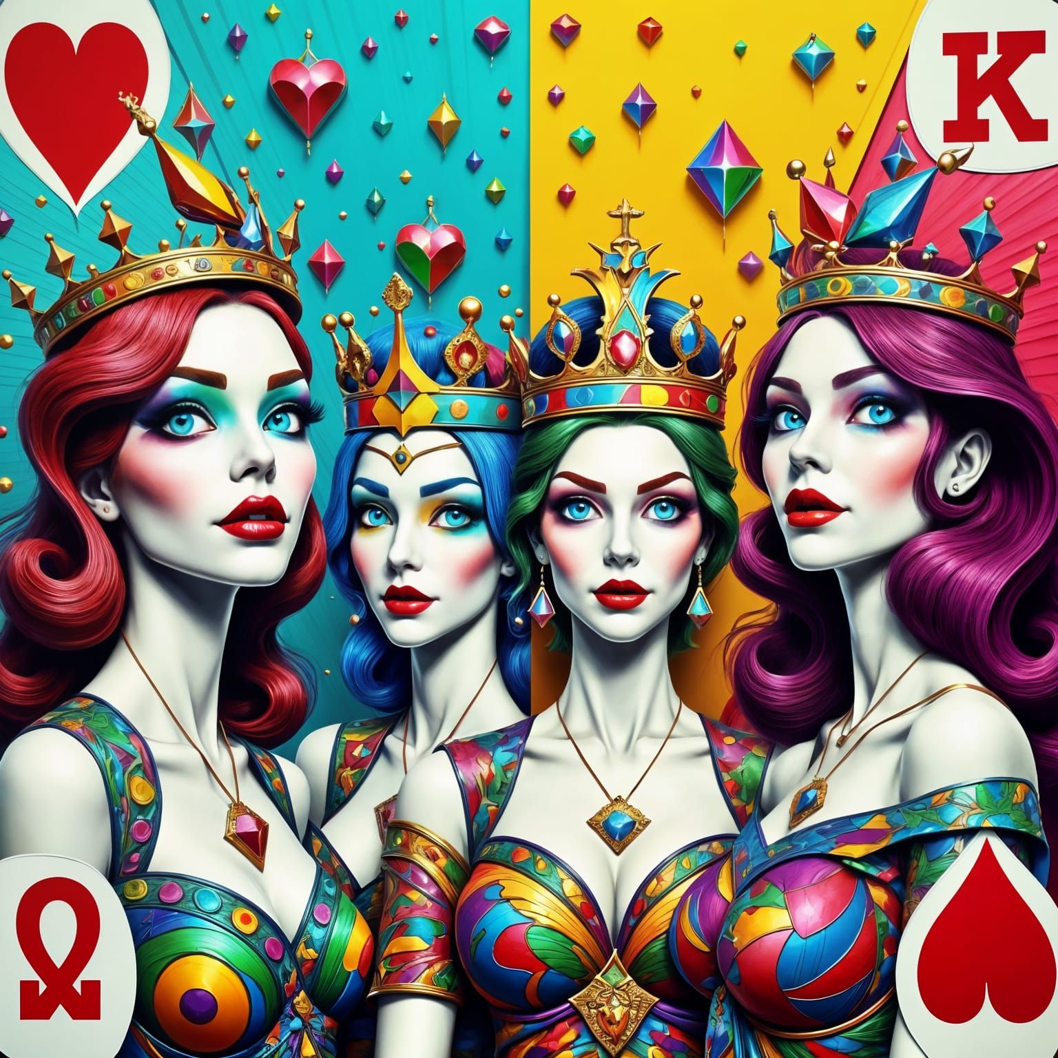 Four Queens in Vibrant Triadic Colors