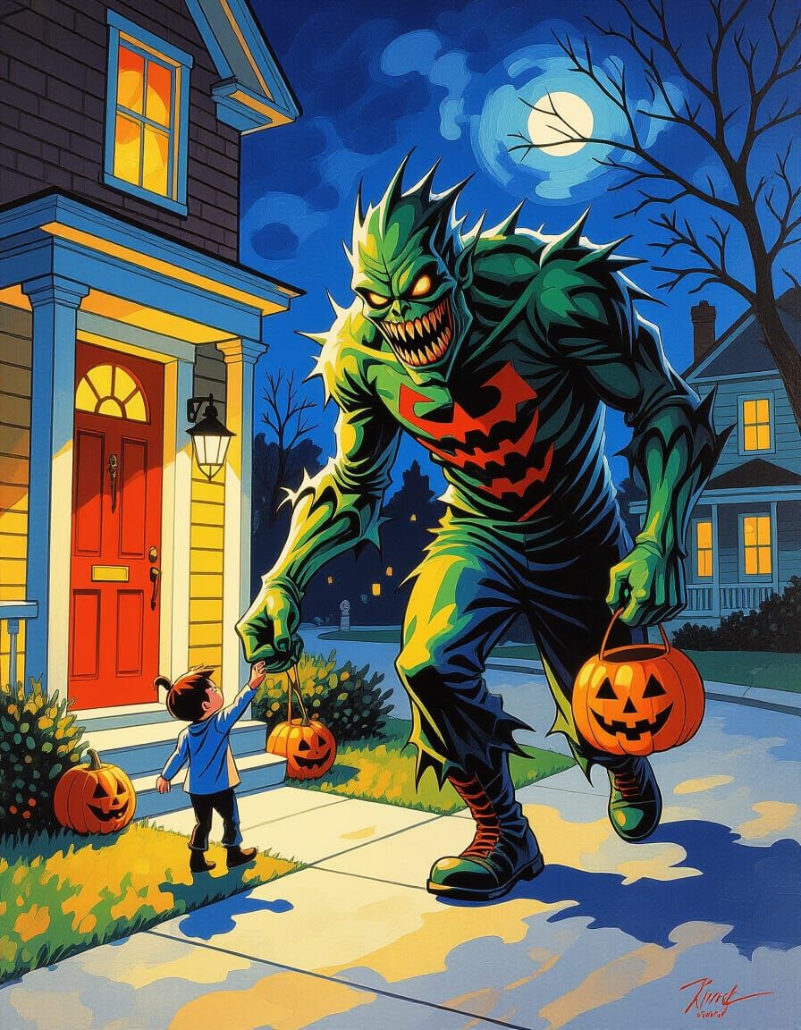 Monstrous Trick-Or-Treater on Halloween Night