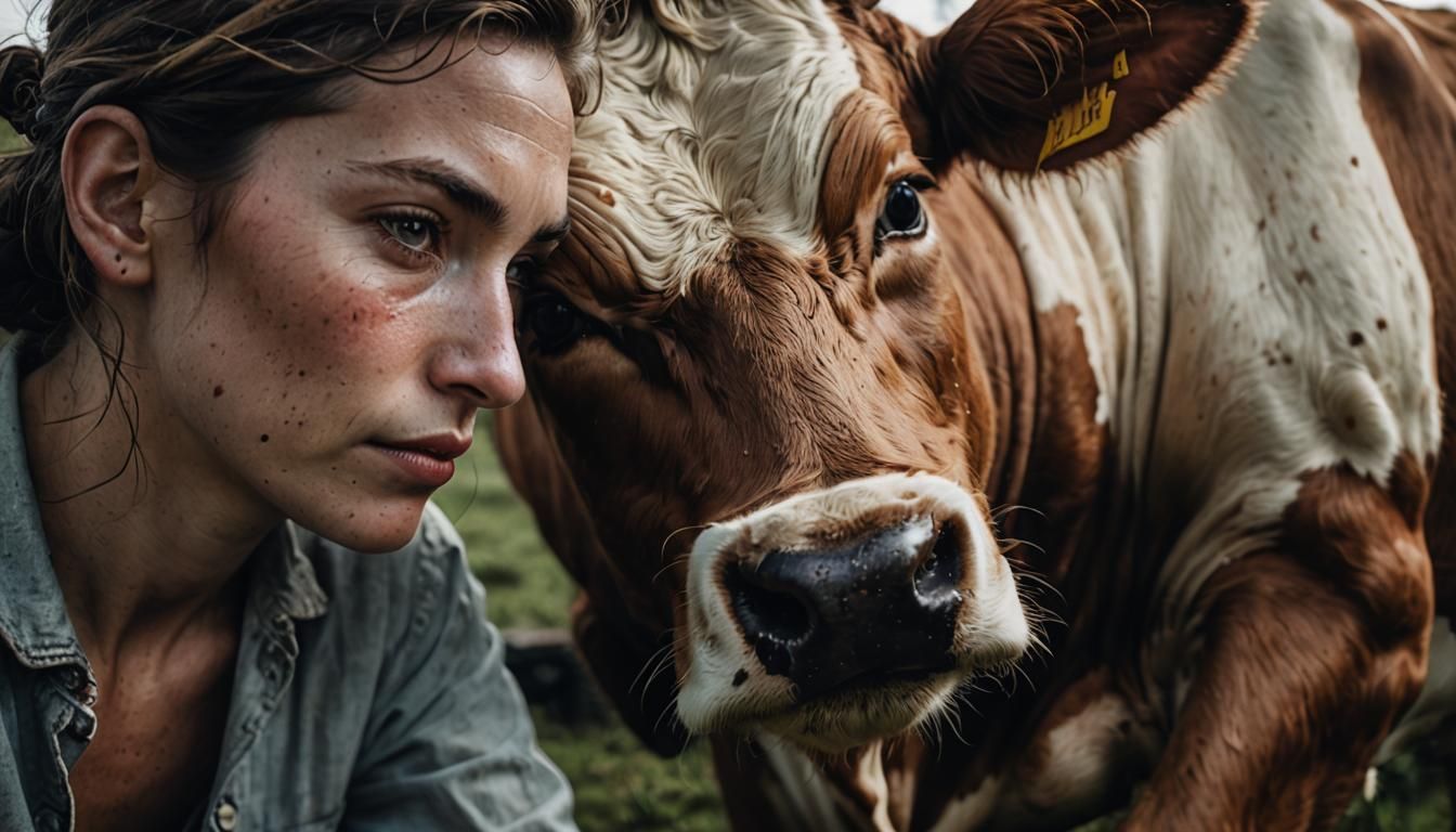Romantic Rural Portrait: Woman Milking Cow