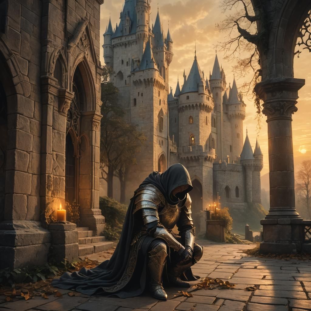 Grieving Knight in a Fantasy Landscape