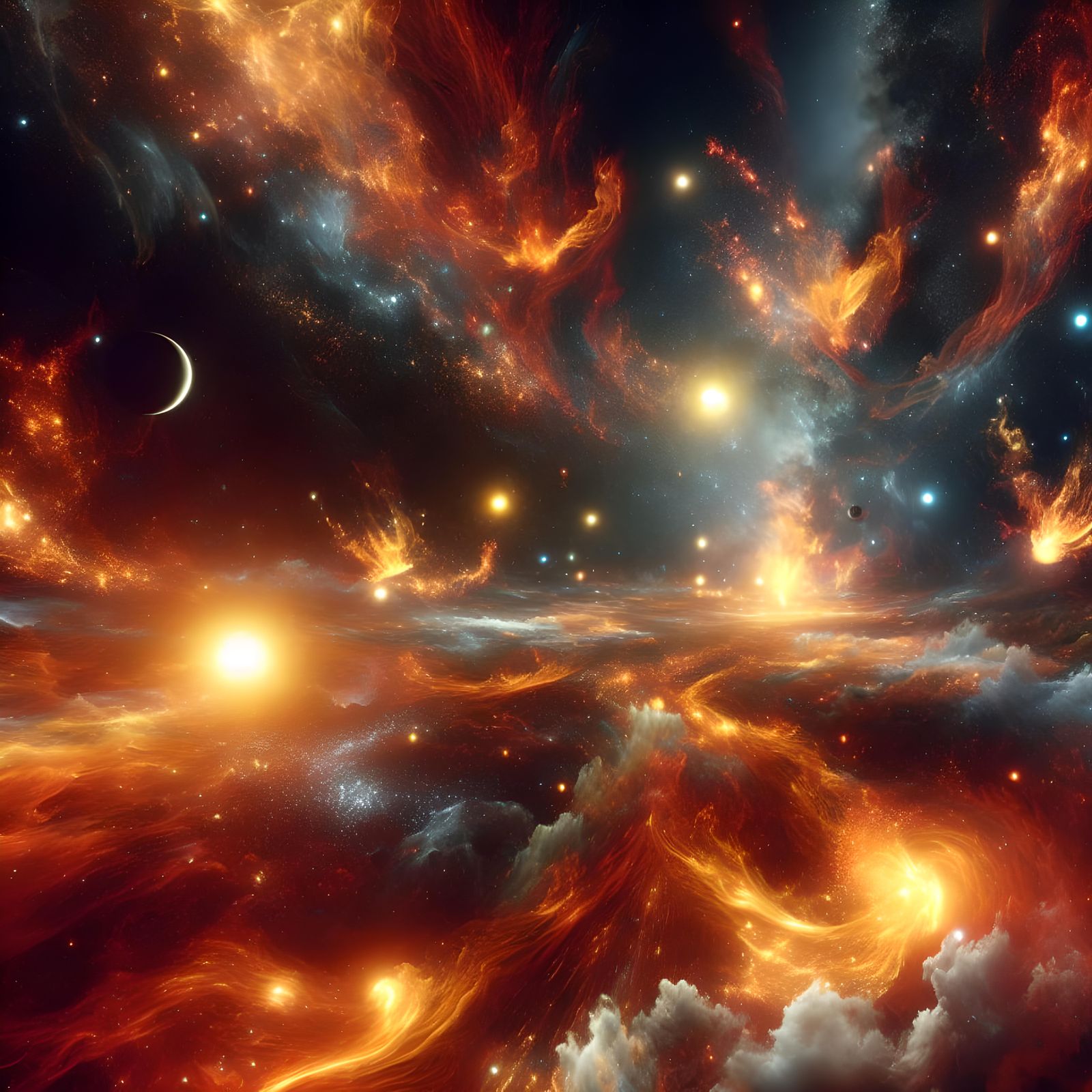 Fiery Cosmic Canvas Unleashed in the Star-Studded Abyss