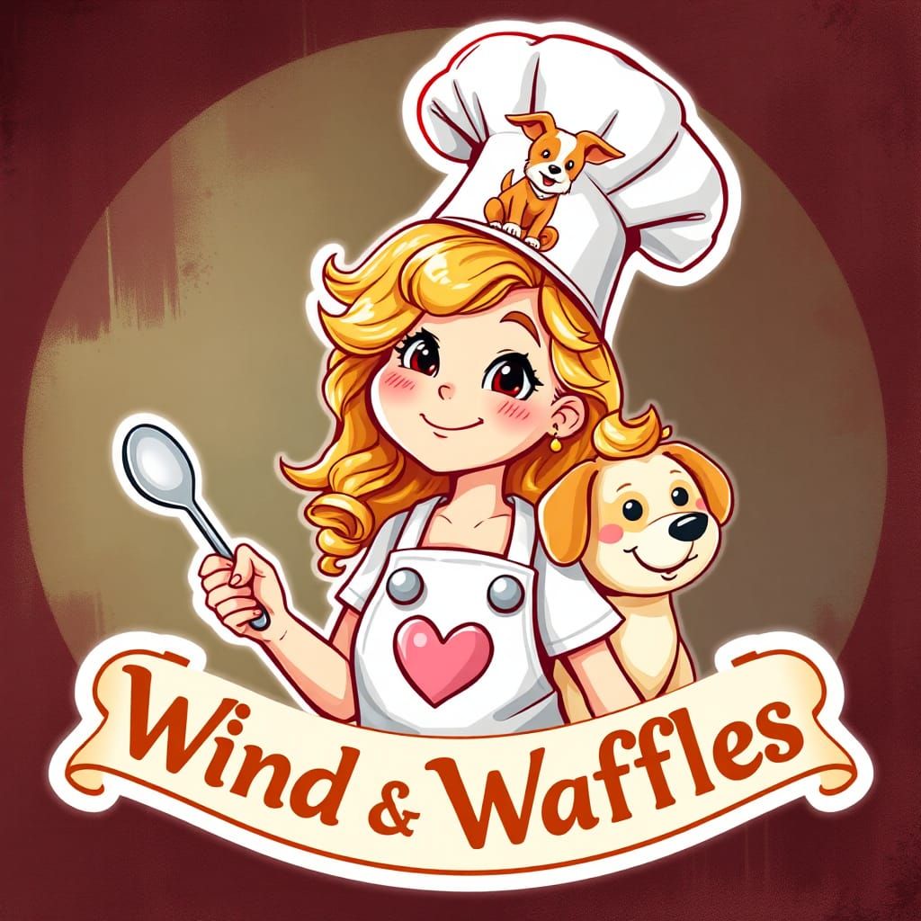 Whimsy and Waffles Logo: Girl Chef in Fantasy Art Style