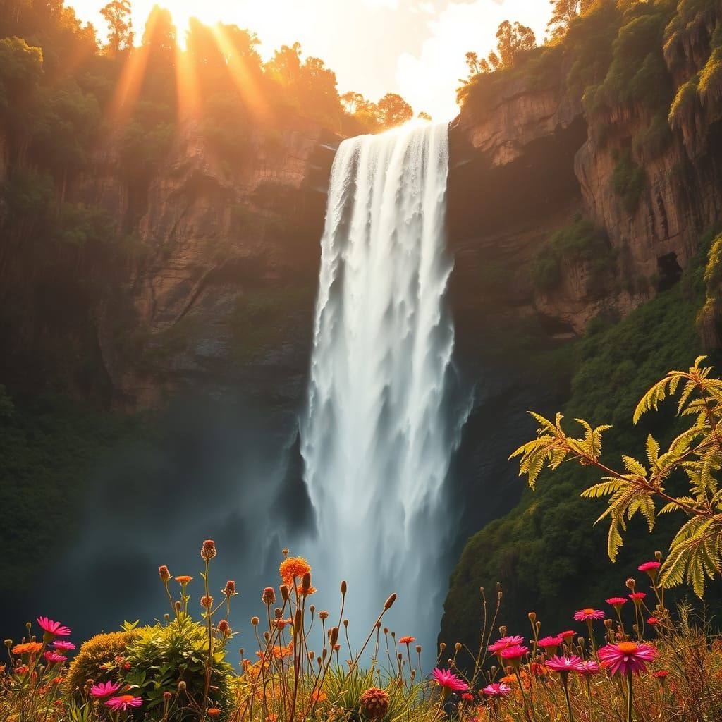 Golden Queensland Waterfall in Lush Tropical Paradise
