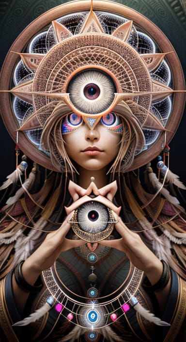 A Photorealistic Portrait of a Lady with an All-Seeing Eye D...