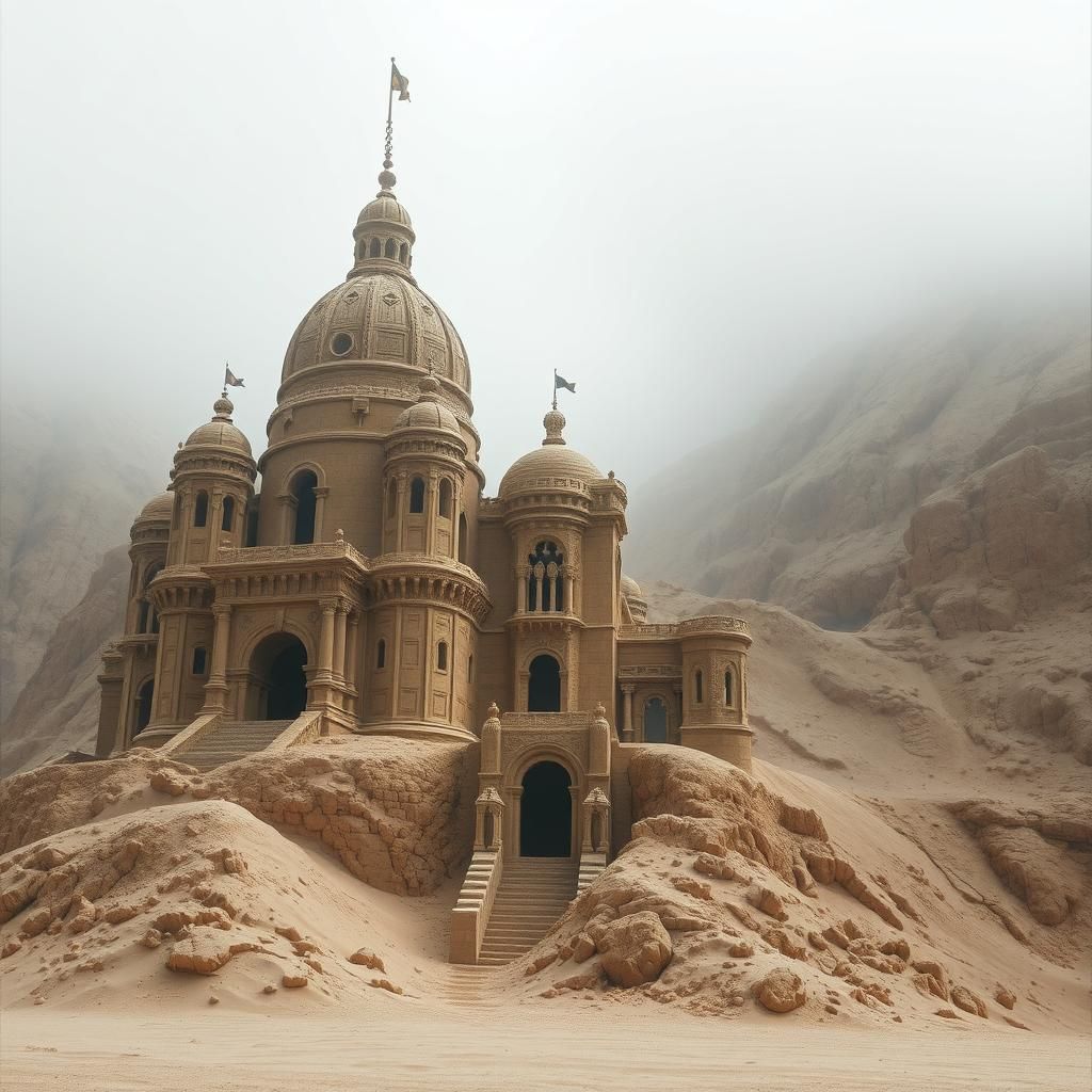 Surreal Sandcastle Mausoleum Inspired by Escher