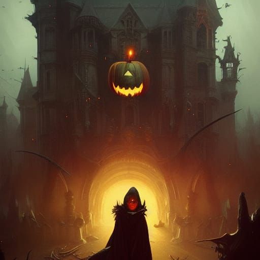 Hyperdetailed Halloween Scene in Dark Fantasy Style