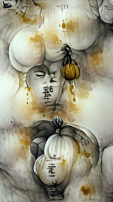 Furious White Pumpkin in Sumi Ink Wash