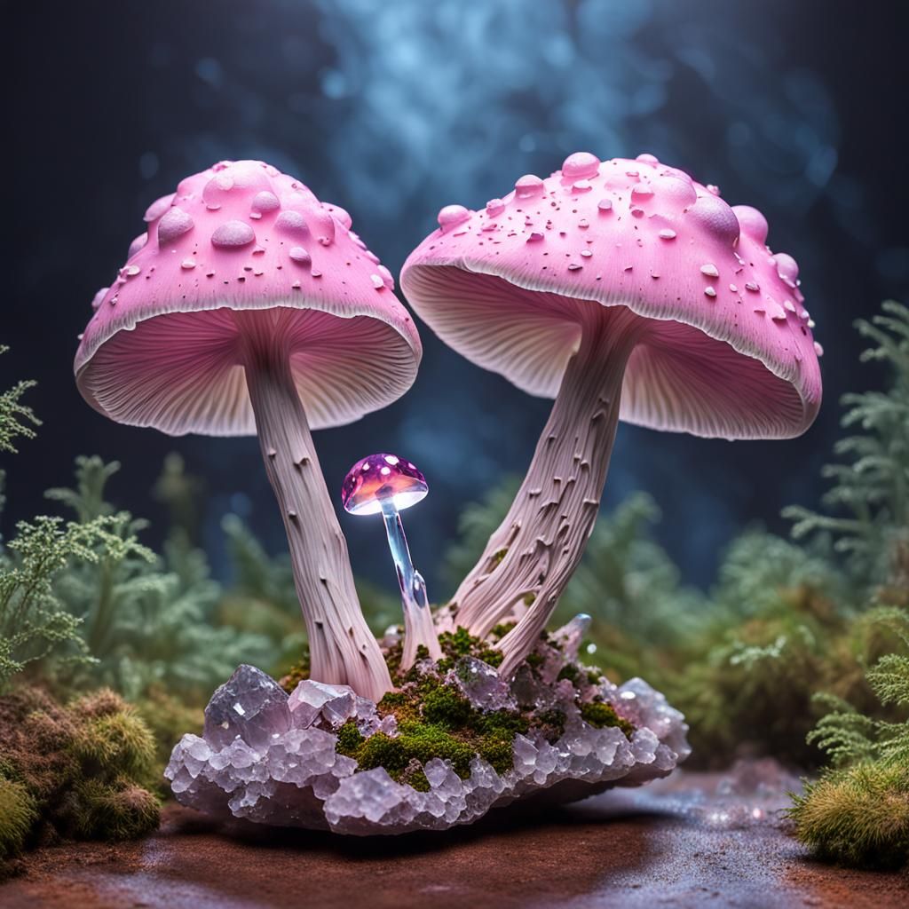 Giant Spotty Mushroom with Kunzite Crystals