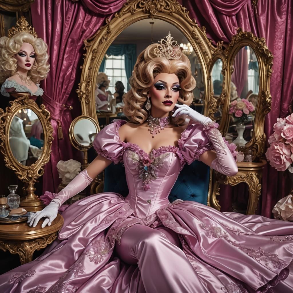 Extravagant Drag Queen in Satin Wonderland