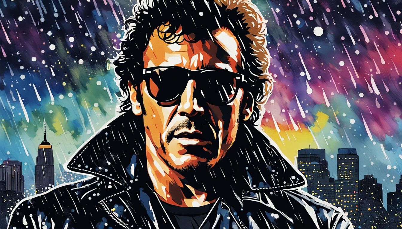 Bruce Springsteen Pop Art Portrait in Rainy New York