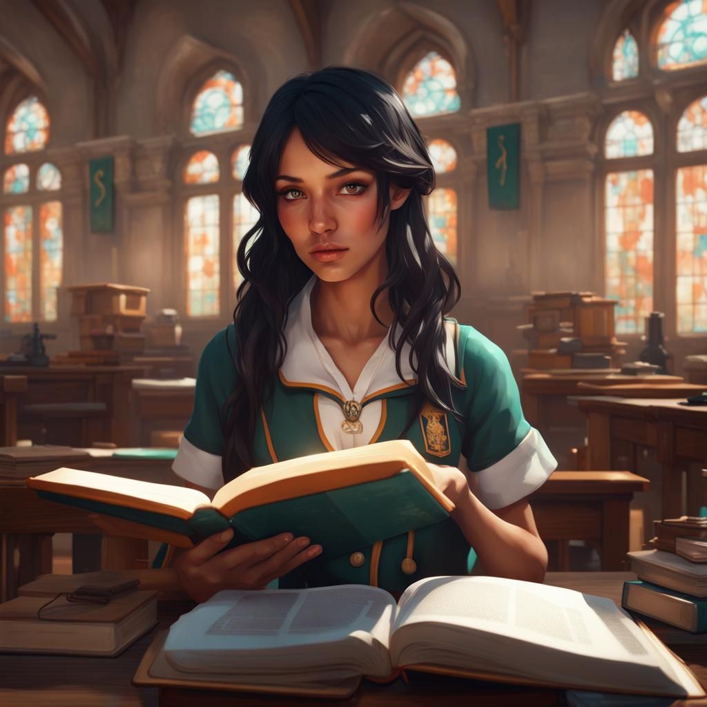 Female Student Reading: Hyperdetailed Concept Art