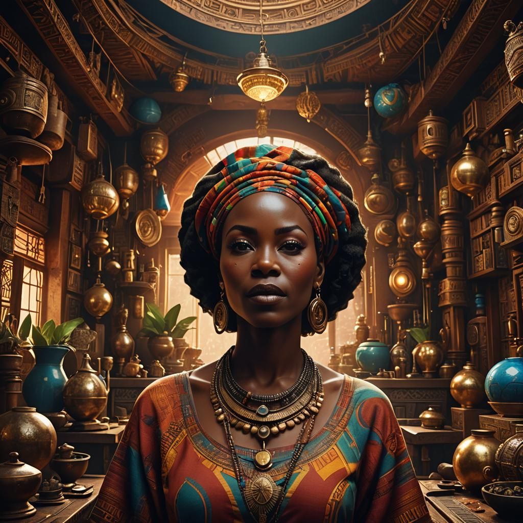 Futuristic Portrait of African Woman in Organized Home