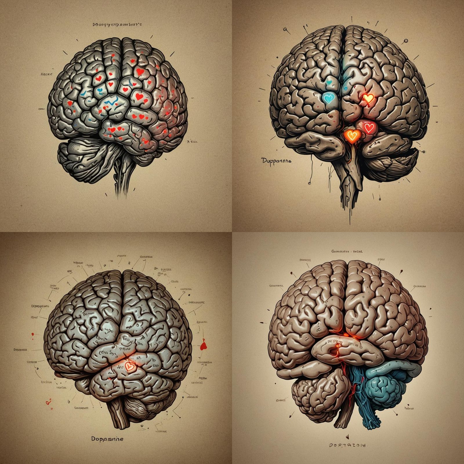 Brain Illustration with Glowing Dopamine and Oxytocin