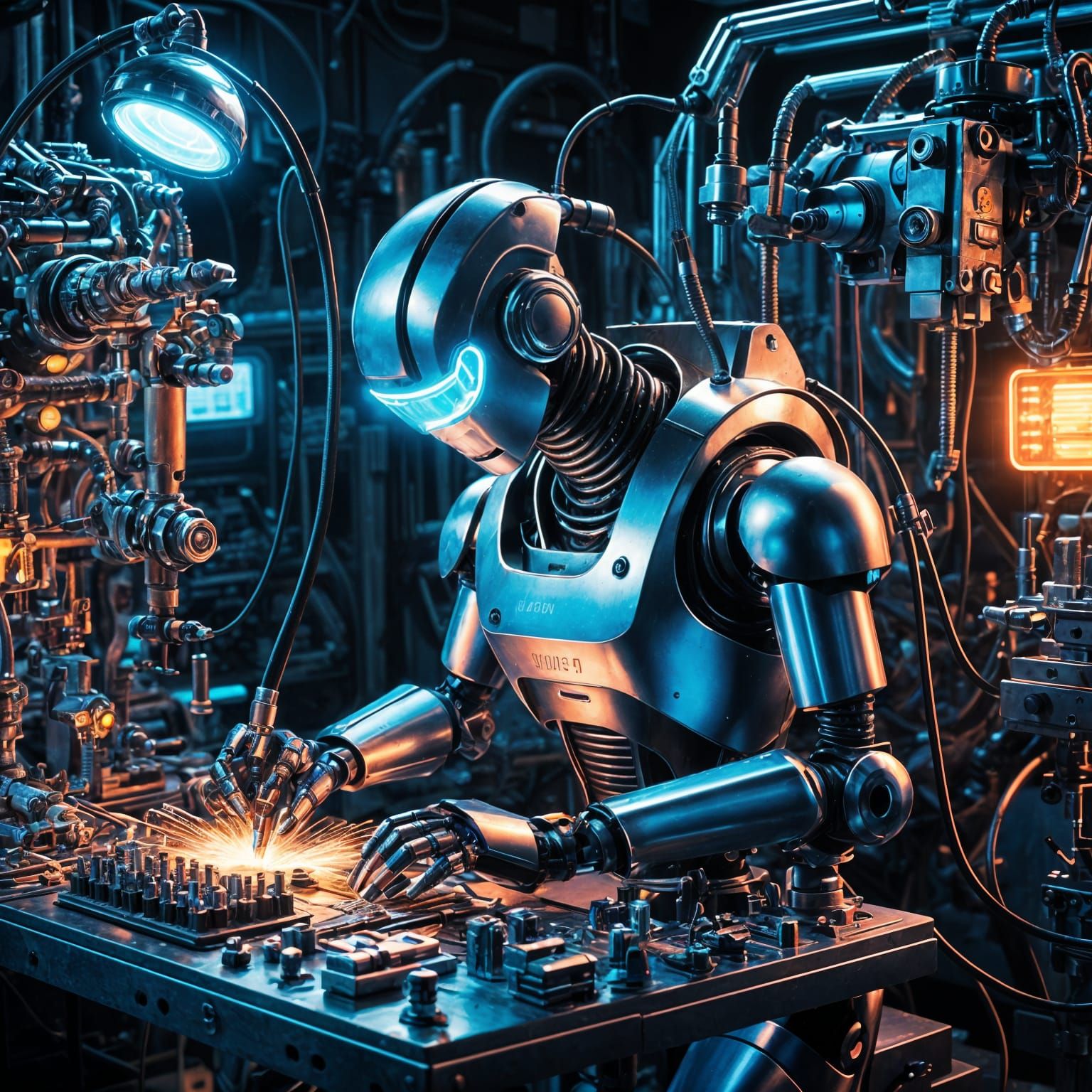 Robot Self-Repair in Futuristic Workshop