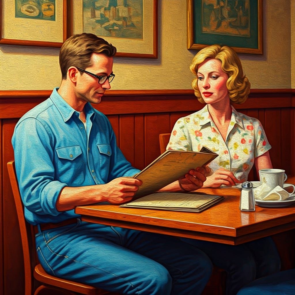 Restaurant Scene in Regionalist Painting Style