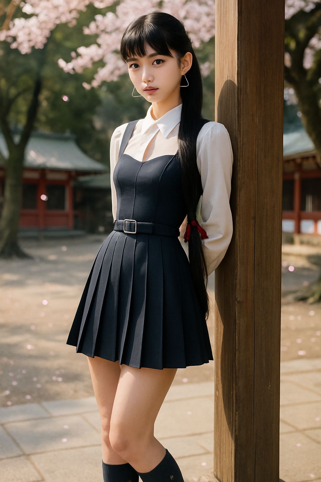 Kaori in Spring Sunlight at a Shrine Courtyard