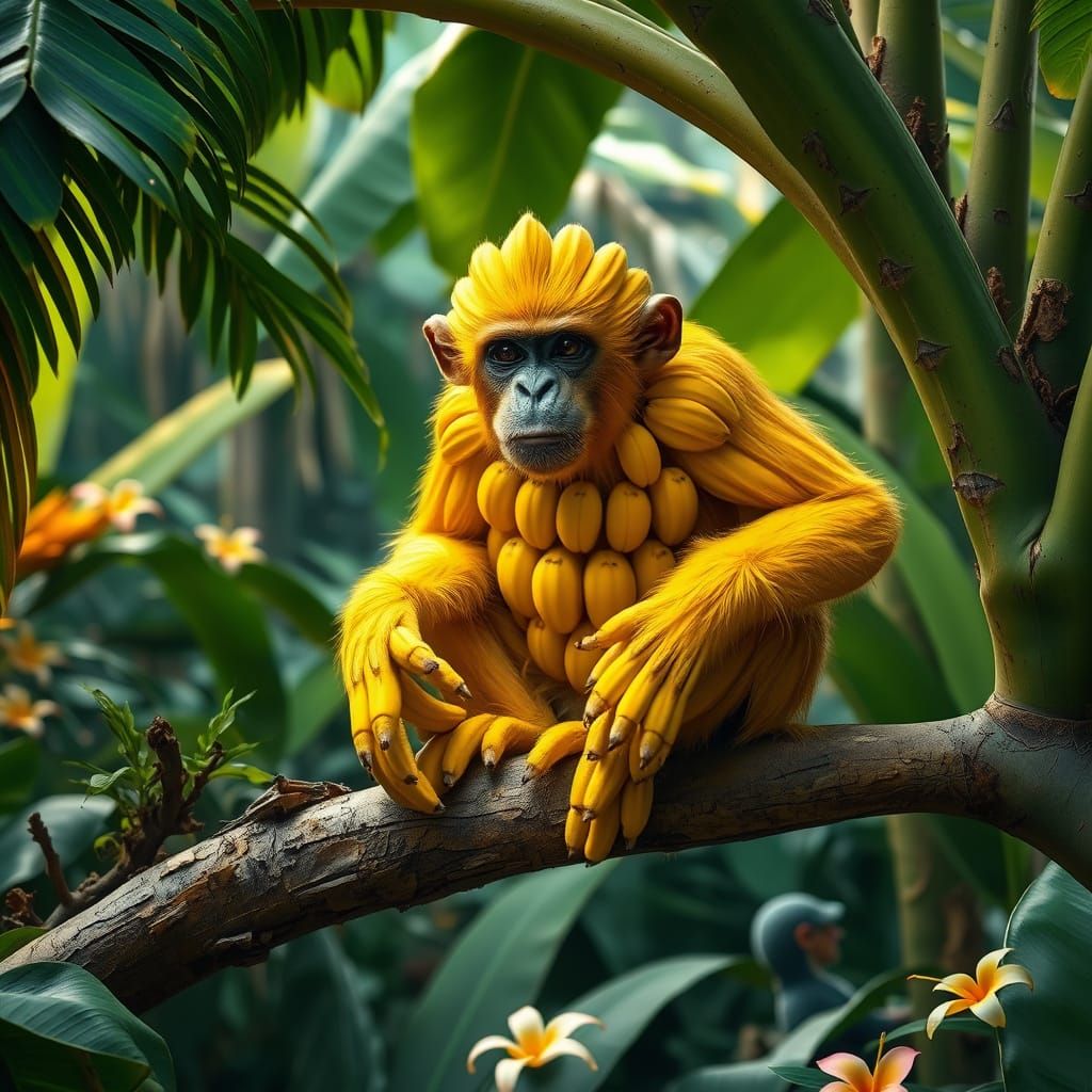 Banana Monkey in a Tropical Rainforest