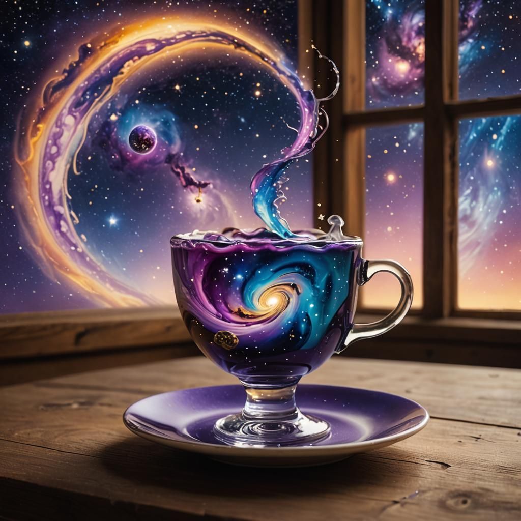 Cosmic Galaxy Teacup: Surrealism in Dali Style