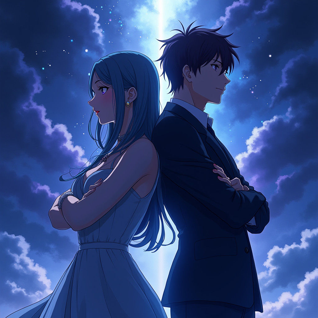 Anime Couple in High-Contrast Studio Trigger Style