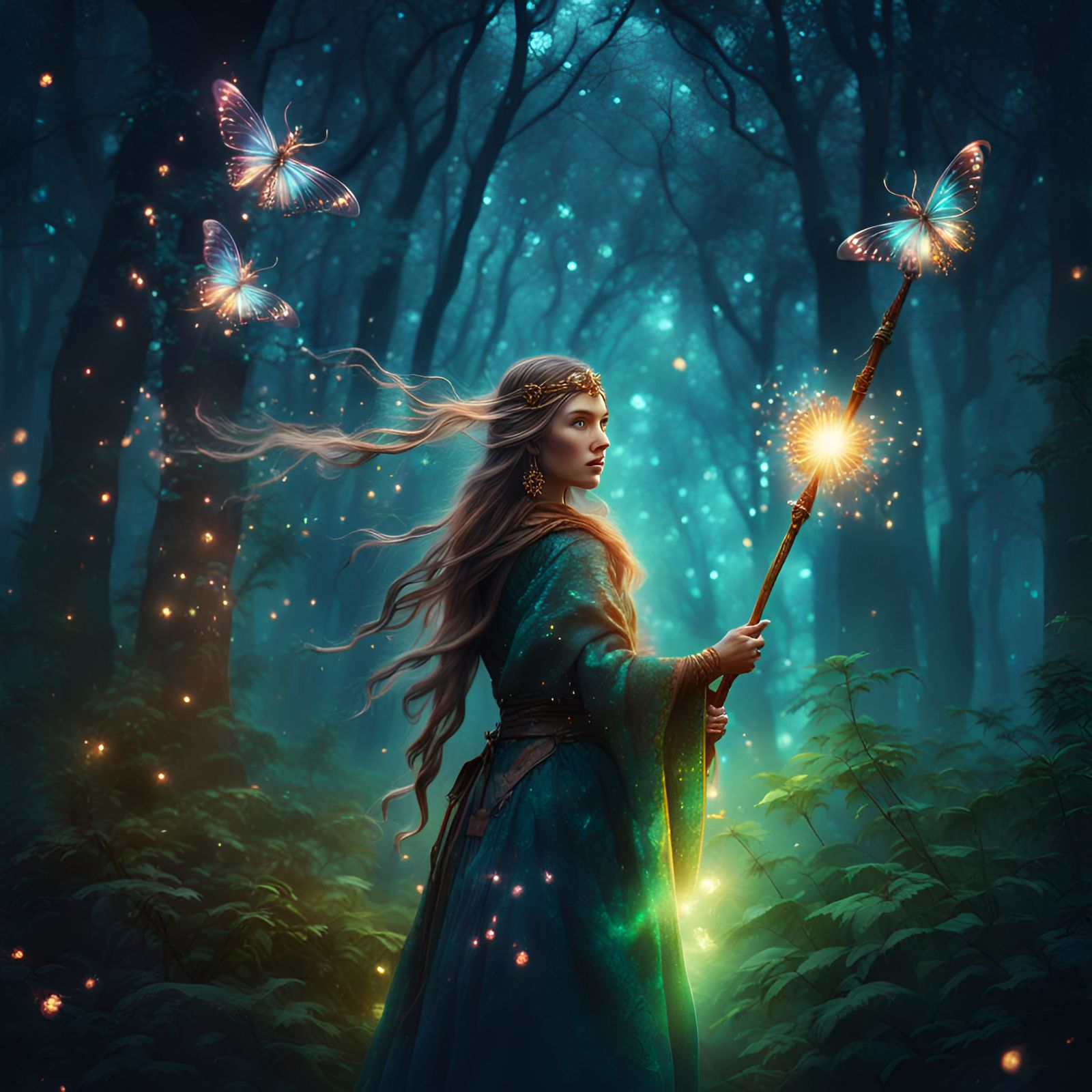 a beautiful girl in a fairy forest