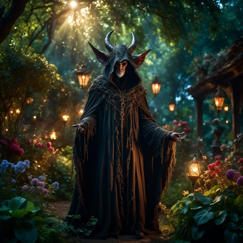 Evil Gremlin in Sunny Garden Courtyard