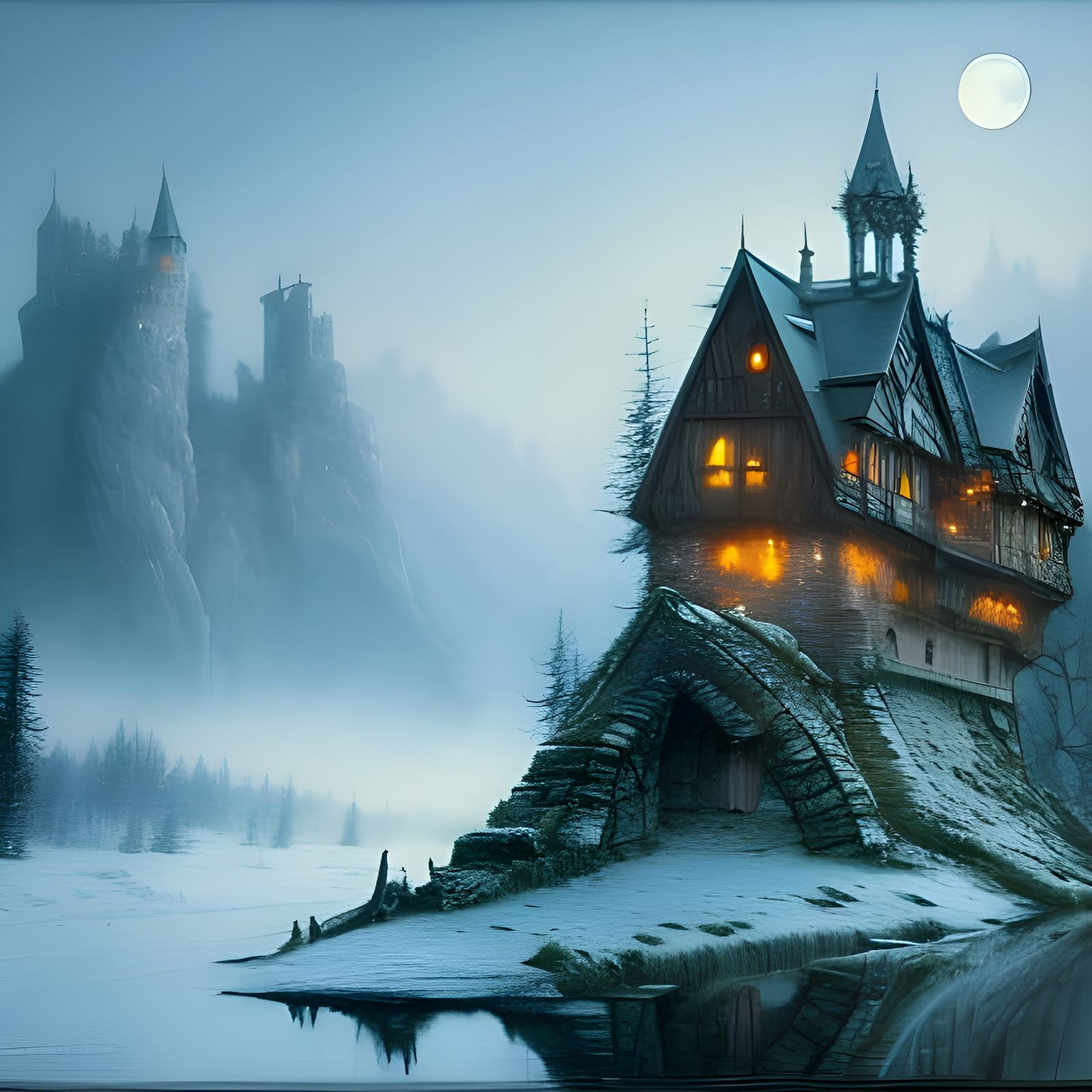 Winter Castle Landscape in Detailed Triadic Colors