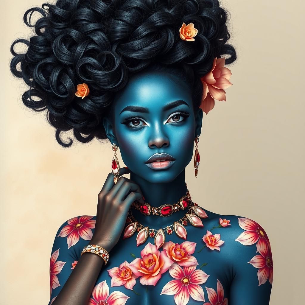 Floral Adorned Woman in Surrealist Style