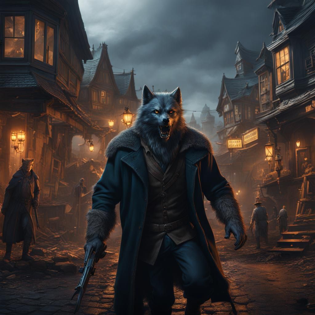 Wolfman Hunting Victims: Detailed Matte Painting