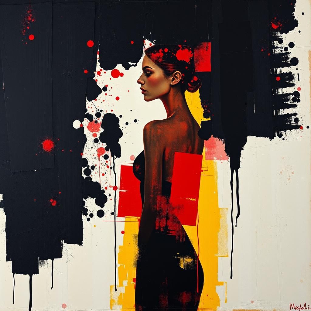 Abstract Woman Silhouette in Mixed Media Expressionism