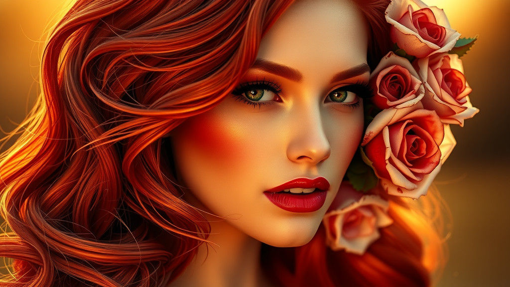 Portrait of a Red-Haired Woman with Roses
