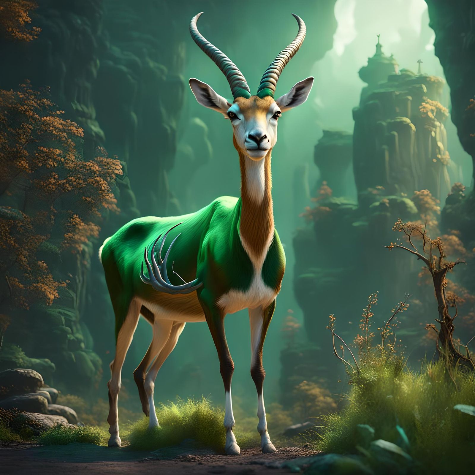 Green Gazelle Talking to Animals: Fantasy Concept Art