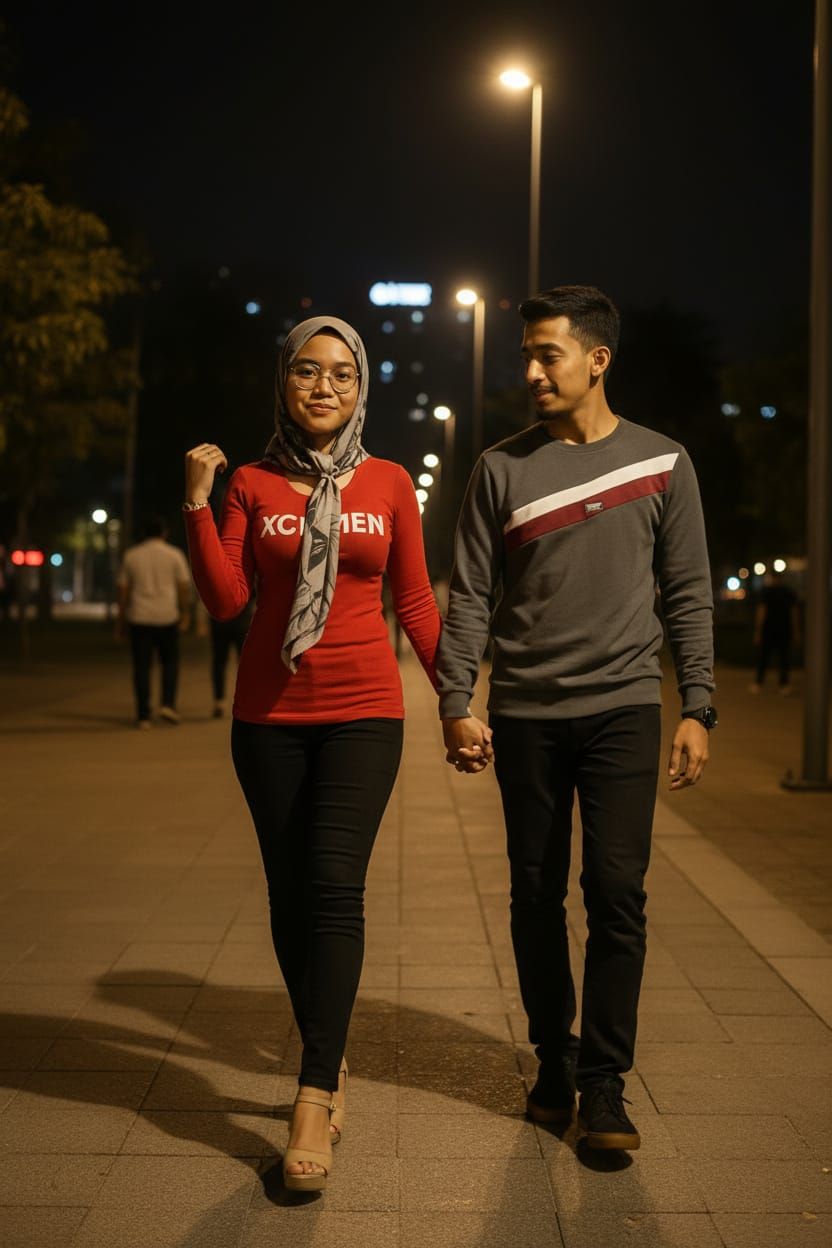 Woman Catwalking with Partner: Provocative Style