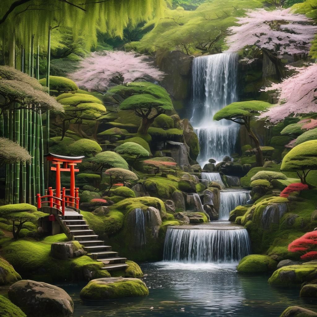 Tranquil Japanese Garden Waterfall in Unreal Engine 5