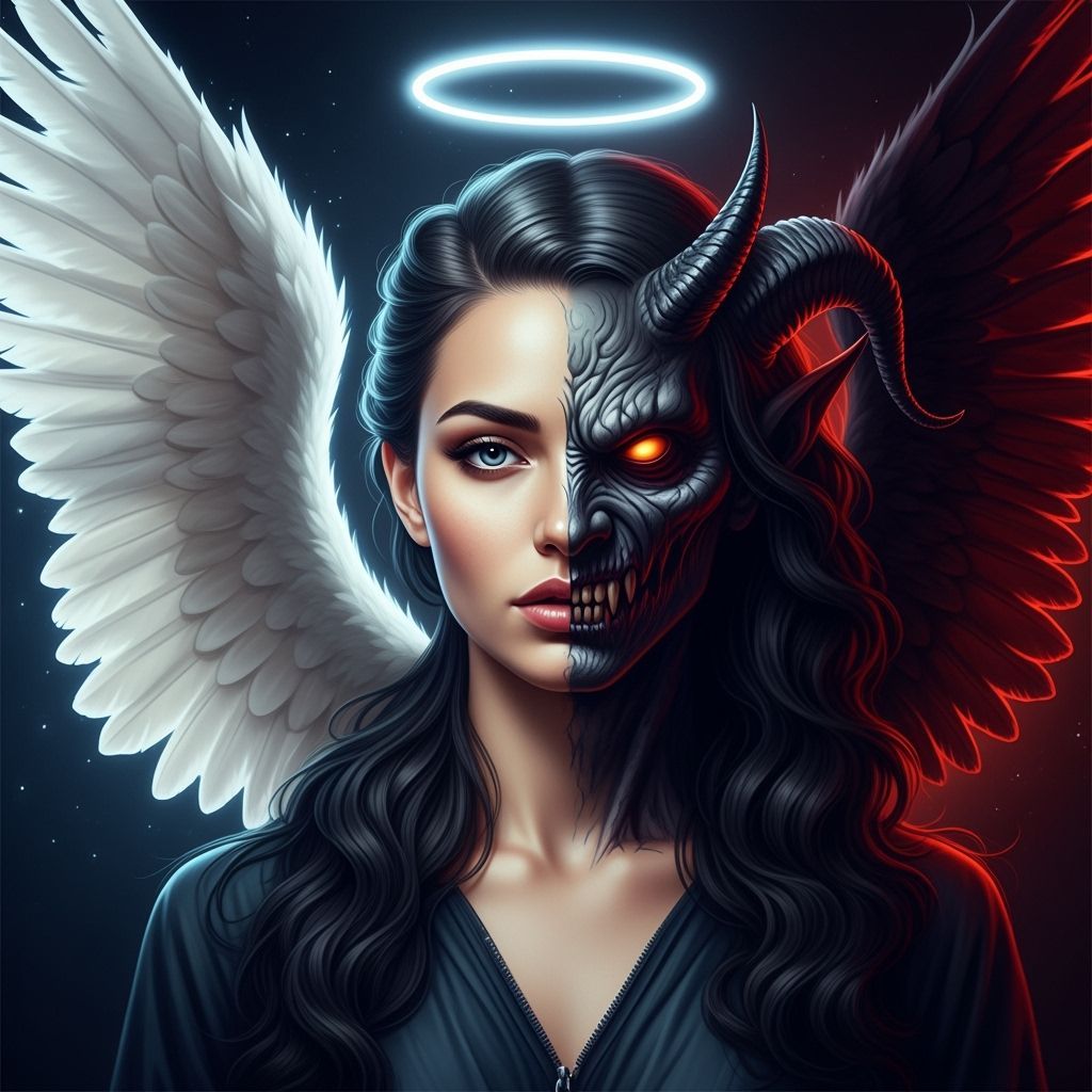 Dual Nature Angelic Woman with Demon Face