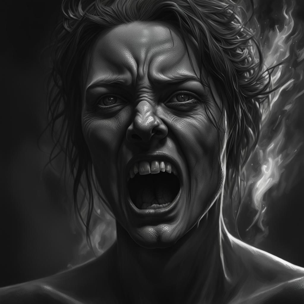 Agonized Face in High Contrast Digital Portrait