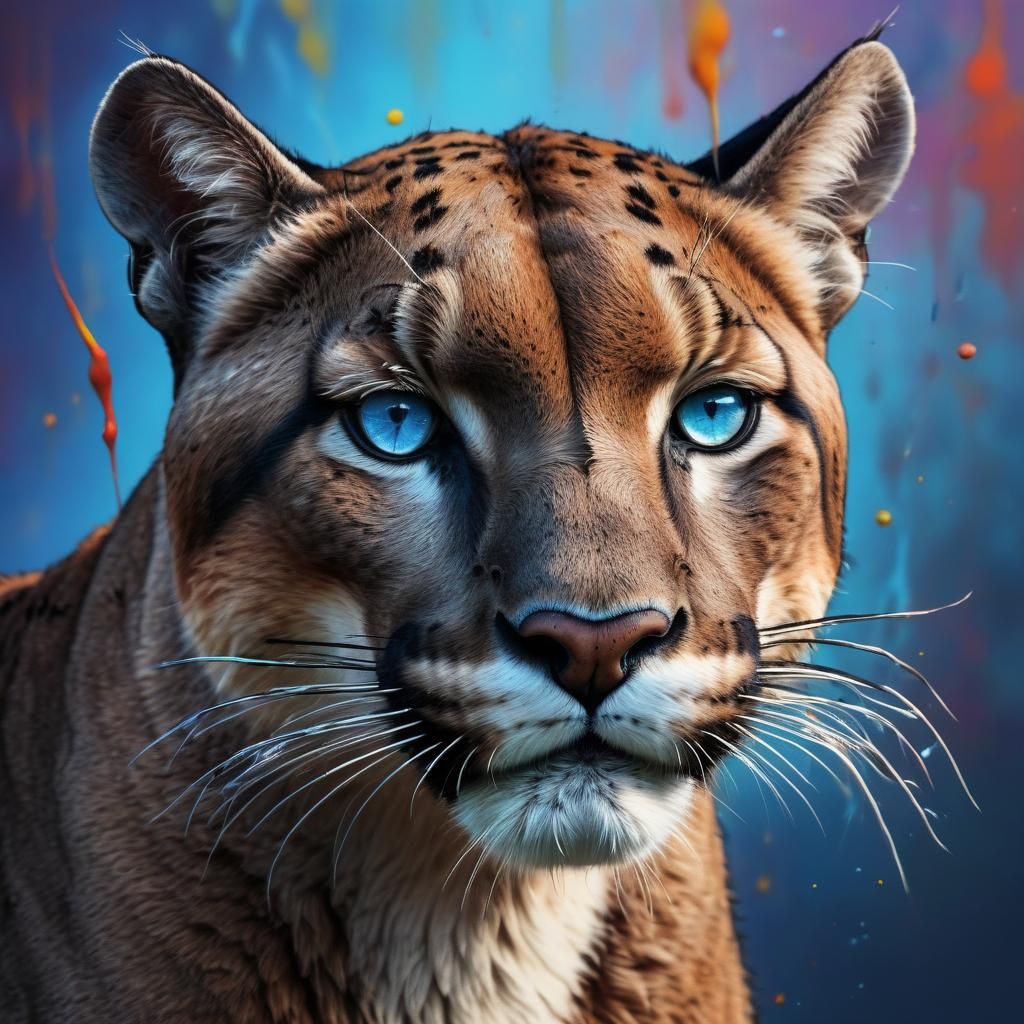 Hyperrealistic Black Puma with Blue Eyes