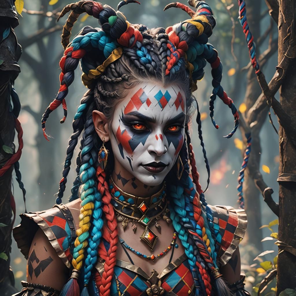 Demon in Harlequin Costume: Detailed Fantasy Art